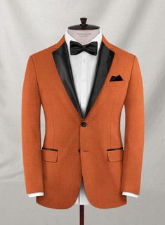 StudioSuits- Napolean Runway Orange Wool Tuxedo Jacket Orange Tuxedo, Mens Tux, Herringbone Tweed Jacket, Peaky Blinders Suit, Grey Wool Suit, Blue Linen Shirt, Orange Suit, Brown Corduroy Jacket, Tweed Pants