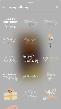 a bunch of different types of greeting cards on a gray and white background with the words happy birthday