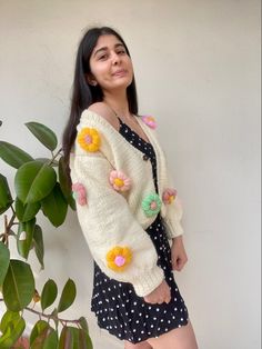 Daisy Cardigan, Handmade Cardigan, Cardigan Handmade, Flower Cardigan, Cardigan For Women, Handmade Sweater, Women Flower, Handmade Knit, Wool Cardigan