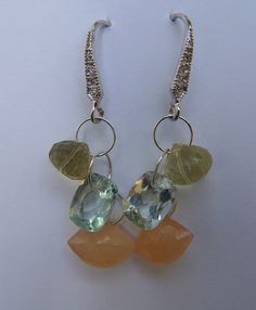 Gem trio..Lemon Quartz carved briolette Aqua Quartz by JPGemJewels Evening Earrings, Fresh Color, Carved Shell, Lemon Quartz, Blue Quartz, Sterling Silver Hoops, Amethyst Gemstone, Silver Hoops, Moonstone