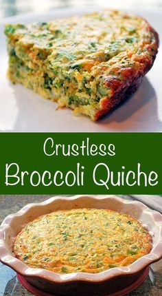 broccoli quiche in a casserole dish with text overlay