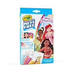 the disney princess coloring book with markers and pencils in its package on a white background