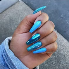 Blue Glitter Nails, Blue Acrylic Nails, Green Nail, Her Nails, Blue Nail, Ballerina Nails, Summer Acrylic Nails, Unique Nails