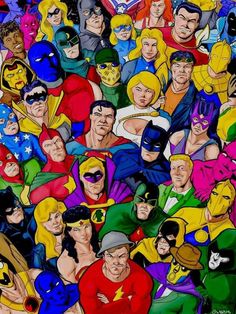 an image of a group of people in the style of comic book character from the 1960s's