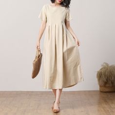 Summer Linen Dress for Women, Causal Midi Linen Dress, Plus Size Dress, Maternity Dress, Dress With Pockets, Custom Dress, Ylistyle C3283 - Etsy France Solid Color Short Sleeve Maternity Summer Dress, Solid Color Short Sleeve Maternity Dress For Summer, Summer Beach Maternity Dress With Short Sleeves, Beige Cotton Dresses With Pockets, Summer Linen Dress In Solid Color, Cream Cotton Linen Dress For Summer, Beige Cotton Linen Dress For Vacation, Casual Plain Linen Summer Dress, Beige Linen Dress Solid Color