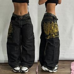 Graphic Baggy Jeans, Laundry Shoot, Y2k Baggy Jeans, Y2k Harajuku, Streetwear Inspo, High Waisted Wide Leg Pants, Denim Decor, Shopping Clothes, Streetwear Jeans