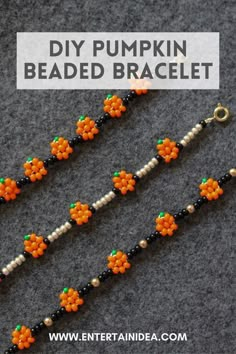 beaded pumpkins and pearls are featured in this diy beaded bracelet pattern