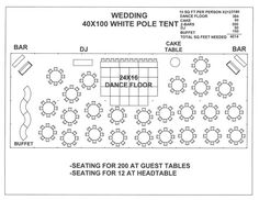 the seating plan for an event is shown in black and white, as well as two tables