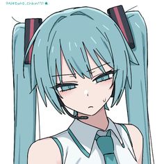 an anime character with blue hair wearing a tie