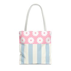 This adorable pink tote bag with a charming white daisy print is the perfect accessory for adding a touch of whimsy to your everyday look. Made from high-quality, durable materials, this tote is not only stylish but also practical for carrying your essentials in style.  Whether you're headed to the beach, a picnic, or simply running errands, this tote is sure to become your go-to accessory. Add a pop of color and a floral flair to your outfit with this lovely pink tote bag. A great gift idea for flower lovers or anyone who appreciates a fun and feminine accessory. 💝Tote Bags make perfect gifts!  ⭐⭐Free Shipping on All Items! ⭐🛍️You can click the name above(KellaTotes) to go directly to my shop and check out the Coordinating Weekender Bag, Backpack and Accessory/Cosmetic bag as well as ot Cute White Canvas Bag For Spring, Cute White Shoulder Bag For Spring, White Retro Canvas Bag For Everyday Use, Cute White Bags For Spring, Retro White Canvas Bag For Everyday Use, White Shoulder Gift Bag For Spring, White Square Canvas Bag For Spring, White Retro Canvas Bag For Summer, Cute White Bag For Spring