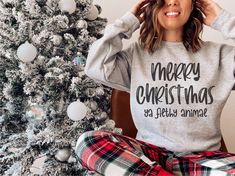 Ya Filthy Animal, Holiday Sweatshirt, Screen Printing Designs, Santa Baby, Holiday Shirts, Shirt Svg, Christmas Pajamas, Christian Shirts, Jane Austen