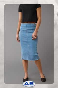 Next Level Stretch/Our softest, stretchiest, never-loses-its-shape denim/Dark wash/This skirt is Real Good: Made with the planet in mind & a promise to continue to do better. Fitted Mid-rise Denim Skirt In Medium Wash, Fitted Mid-rise Medium Wash Denim Skirt, Stretch Denim Skirt In Denim Blue, Non-stretch Denim Pencil Skirt, Fitted Denim Pencil Skirt In Medium Wash, High-waist Stretch Denim Skirt, High Waist Stretch Medium Wash Denim Skirt, High Waist Stretch Denim Skirt In Medium Wash, Trendy Stretch Medium Wash Denim Skirt