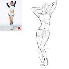 a drawing of a woman in short shorts and socks with her hands behind her head