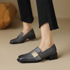 #Buckle #Burnish #Embellished #Loafers #WomenShoes Sensible Shoes, Block Heel Loafers, Loafers Shoes, Heeled Loafers, Leather Items, Loafer Shoes, Block Heels, Rubber Sole, Heel Height