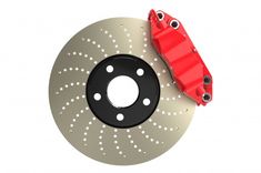 red brake discs and rotors on a white background