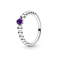 Sterling Silver Birthstone Ring, Beaded Designs, Purple Rings, Beaded Ring, Pandora Rings, Rings Jewelry Fashion, 925 Silver Jewelry, February Birth Stone, Beaded Rings