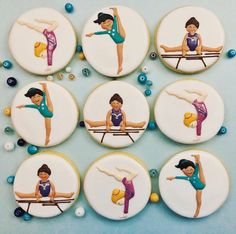 decorated cookies with images of women doing gymnastics