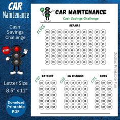 car maintenance calculator with the words cash savings challenge on it and an image of a