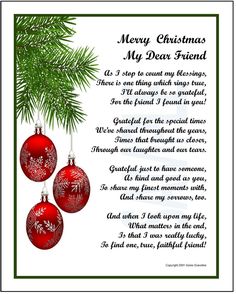 a christmas poem with three ornaments hanging from the tree