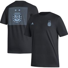 Enjoy a striking display of your loyalty to the Argentina National Team with this Pattern Crest T-shirt from adidas. This classic tee offers minimalist appeal with a vibrant crest on the left chest and striking Argentina National Team graphics on the back to elevate your spirit. Best of all, its all-cotton makeup makes it an ideal choice when you want a comfy, laid-back look. Machine wash, tumble dry low Brand: adidas Officially licensed Short sleeve Made in the USA Tagless Collar Crew neck Mate Adidas Short, Adidas Black, Black Adidas, Screen Print, Adidas Men, Adidas Jacket, Athletic Jacket