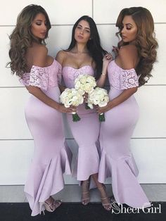 Cheap Off the Shoulder Mermaid Bridesmaid Desses ARD1916-SheerGirl Bridesmaid Dresses Ankle Length, Ruffle Skirts, Gorgeous Bridesmaid Dresses, Mermaid Bridesmaid, Perfect Bridesmaid Dress, Mermaid Bridesmaid Dresses, Satin Short, Bridesmaid Dresses Online, Lace Short