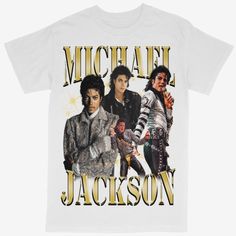 michael jackson t - shirt with michael jackson and jackson on the front in gold foil