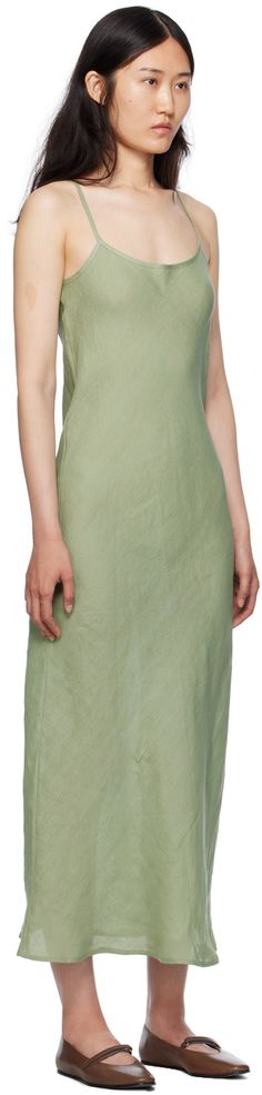 Semi-sheer linen voile dress. · Scoop neck · Adjustable spaghetti shoulder straps · Unlined Supplier color: Salvie green Shoulder Strap Dress, Voile Dress, Dress Home, Types Of Dresses, Strap Dress, Black Maxi Dress, Dress Materials, Luxury Streetwear, Day Dresses