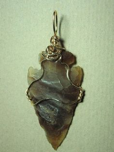 Arrowheads Jewelry, Arrowhead Pendant, Brown Agate, Stone Wrapping, Wire Pendant, Caramel Brown, Brown Tones, Crazy Lace Agate, Agate Pendant