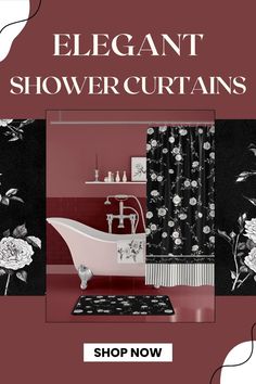 the elegant shower curtain is shown in black and white