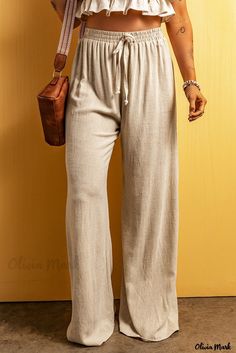 Color: Apricot Lace-up Waist Floor Length Wide Leg Casual Pants, Size: (US 12-14)L Full Length Drawstring Pants, Non-stretch Full Length Drawstring Bottoms, Non-stretch Wide-leg Pants With Drawstring, Full Length Pants With Drawstring, Outfit Patterns, Athleisure Chic, Wide Leg Casual Pants, Trendy Joggers, Color Dust