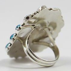 Sterling Silver Ring set with a Cluster of Kingman Turquoise from Arizona. Ring Size: 6.251” Setting Width, 1.5” Setting Height.125” Band Width Sterling Silver Rings Set, Silver Ring Set, Kingman Turquoise, Ring Set, Sterling Silver Ring, Ring Sets, Turquoise Ring, Silver Ring, Sterling Silver Rings