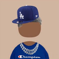 a drawing of a person wearing a baseball cap and t - shirt with chains on it