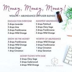 Abundance Essential Oil, Attracting Money, Money Money Money, Doterra Diffuser Blends, Doterra Essential Oils Recipes, Wealth Abundance