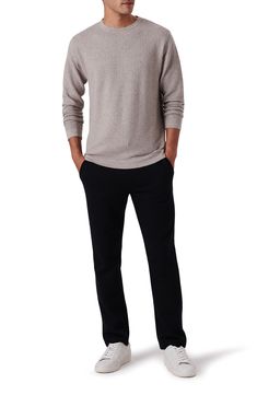 A distinctive texture elevates a charming Italian sweater in a classic crewneck cut. 28" length Crewneck Ribbed collar, cuffs and hem 90% cotton, 10% cashmere Dry clean Made in Italy Classic Sweater With Ribbed Neckline For Loungewear, Classic Loungewear Sweater With Ribbed Neckline, Classic Sweater With Ribbed Cuffs For Loungewear, Waffle Knit Long Sleeve Sweater For Workwear, Long Sleeve Waffle Knit Sweater For Work, Business Casual Crew Neck Sweater With Ribbed Cuffs, Classic Waffle Knit Sweater For Fall, Crew Neck Cashmere Sweater With Button Closure, Casual Cashmere Crew Neck T-shirt