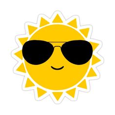 the sun with sunglasses on it's face is shown in black and yellow sticker