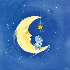 a painting of a teddy bear sitting on the moon