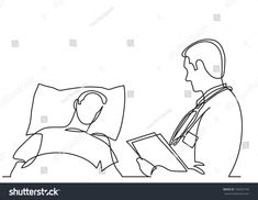 a man is talking to another man in bed one line drawing on white paper with black ink