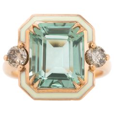 14K Gold Art Deco Ring,5.67 ct Green Amethyst Ring and 0.54 Cognac Diamond Ring This ring was made with quality materials and excellent handwork. I guarantee the quality assurance of my handwork and materials. It is vital for me that you are totally happy with your purchases. 14K Solid Gold. with hallmark. Weight: -5.85 Grams (It may vary according to the ring size.) Main Stone Details: -5.67 ct Green Amethyst Side-Left&Right Stone Details: - 0.54 Ct. Cognac Diamond We design the jewelry you buy specifically for you. - We can produce your rings in the gold color you want. Rose Gold / White Gold / Yellow Gold -You can leave a gift note. If you want the gold color to be different and leave a gift note, please let us know in the message section. I can produce a ring in the size you want. Plea Unique Gemstone Ring, Art Deco Cocktail Ring, Art Nouveau Ring Engagement, Color Stone Rings, Jade Engagement Ring, Unconventional Engagement Rings, Gold Art Deco Ring, Art Deco Rings, Estate Jewelry Rings