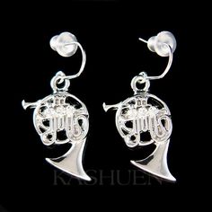 "PERFECT CHRISTMAS GIFT FOR MUSIC FANS, INSTRUCTOR, TEACHER OR STUDENT!! You are getting 1 pair of dainty FRENCH HORN earrings with Swarovski crystals and a lot of beautiful details, popular with symphonic players worldwide. The earrings measure 1/2\" (1.3cm) wide X 1 1/4\" (3.1cm) high. All set in original rhodium plating. Crystal Color: Crystal Clear Prices are in US$. For shipping policies and other important information, click on \"profile\" on the right. See an item that you like but has al Instrument Earrings, Best Friends Christmas, Horn Earrings, French Horn, Friends Christmas, Music Jewelry, Christmas Gifts For Friends, Musical Instrument, Perfect Christmas Gifts