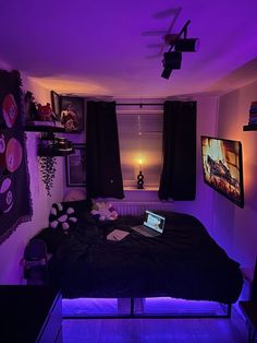 #homedecor, #interiordesign, #homedesign, #decor inspiration Comfy Gaming Room Setup, Dark Anime Bedroom Ideas, Rap Bedroom Ideas, Playstation Setup Bedroom, College Dorm Led Lights, Cozy Gaming Bedroom, Aesthetic Room Gaming, Guy Bedroom Aesthetic, Monitor Gaming Setup