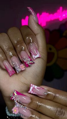 2k Nails, Weak Nails, Acrylic Nail Set, Long Acrylic Nail Designs, Hard Nails, Duck Nails, Long Nail Designs, Girly Acrylic Nails, Cute Acrylic Nail Designs