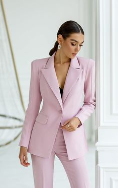 Dusty Pink Suits Women, Pink Suits Women, Formal Blazer, Girl Suit, Women Suits Wedding, Pink Suit, Classic Suit, Pink Blazer, High Rise Pants