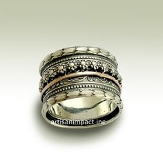 bohemian jewelry Silver band gypsy band silver gold by artisanlook Unique Wedding Bands For Women, Silver Gold Ring, Wide Silver Ring, Ring Wedding Band, Silver Spinner Rings, Gold And Silver Rings, Bohemian Rings, Silver Wedding Rings, Wedding Rings Unique