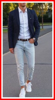 Dressed Up Casual Outfits Men, Casual Chic Men Outfits Classy, Business Casual Outfits For Men, Best Business Casual Outfits, Sneakers Outfit Men, Business Casual Dress Code, Smart Casual Menswear, Mens Business Casual Outfits, White Jeans Men