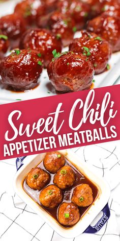 sweet chili appetizer meatballs with text overlay