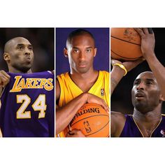 four different basketball players are shown in this collage, one is holding a ball