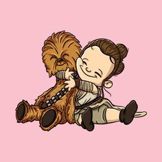 a star wars character is hugging a chewie bear