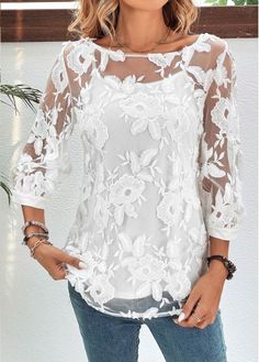 Color:White;Size:S;Size:M;Size:L;Size:XL;Size:XXL;Package Contents:1 X T Shirt;Occasion:Other;Style:Casual; Beautiful Tops, Stylish Tops For Women, White Blouses, Waistcoat Dress, Trendy Tops For Women, Fancy Tops, Layered T Shirt, Office Chic, Trendy Fashion Tops