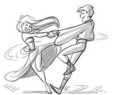 a drawing of a man and woman dancing