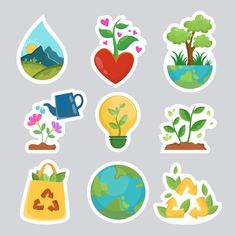 various stickers with plants and earth in them